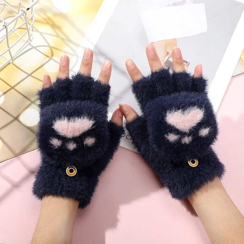 Fluffy Bear Paw Fingerless Gloves