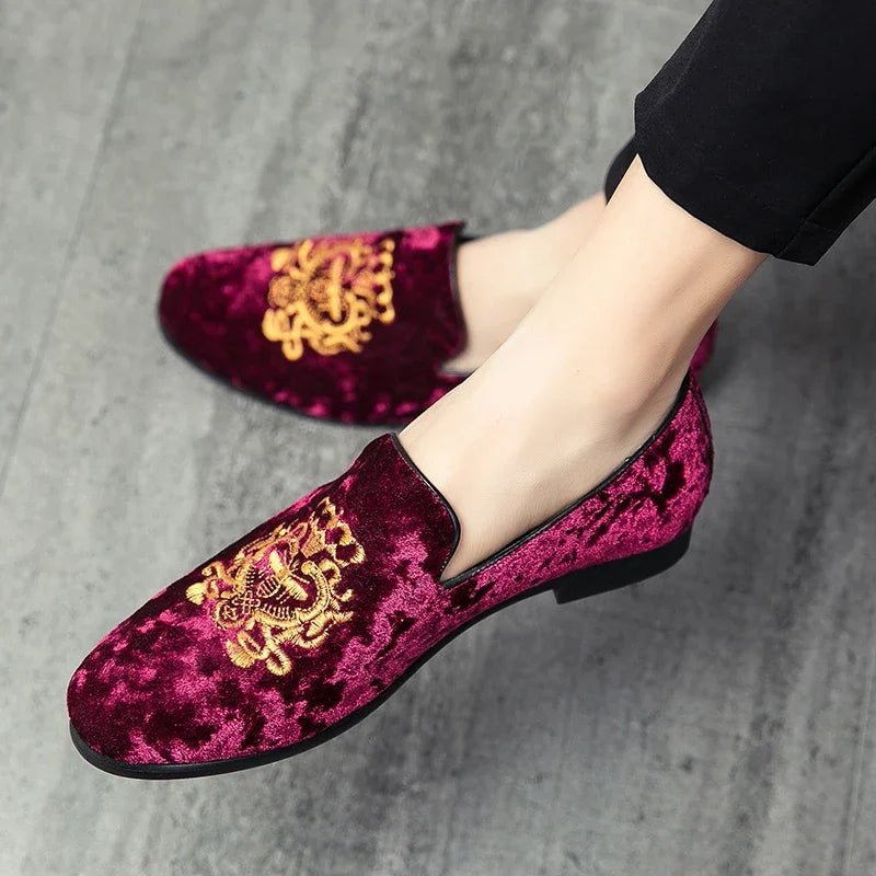 Embroidered Suede Moccasins Men’s Loafers