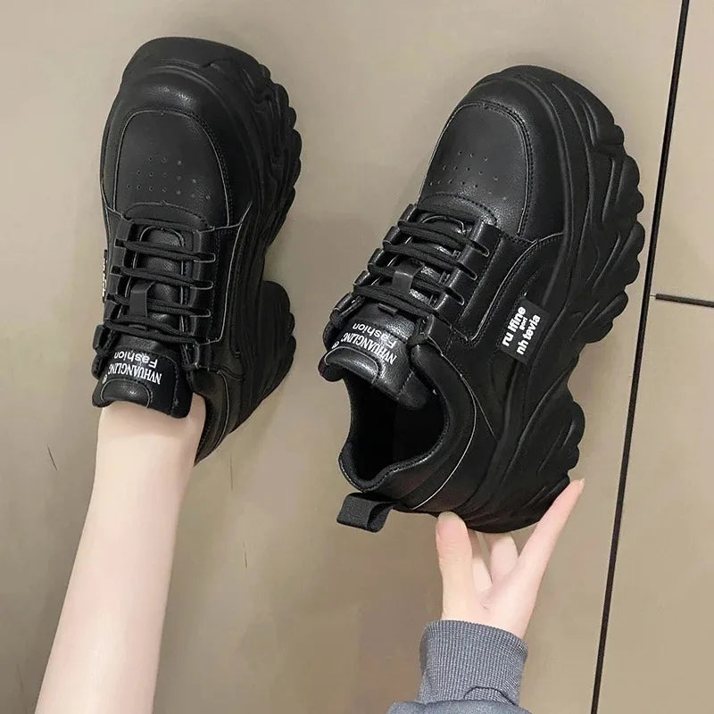 Women's Chunky White & Black Platform Sneakers