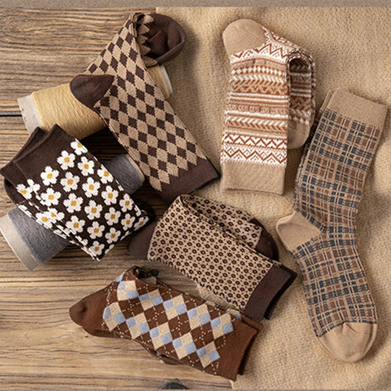 Coffee-Colored Retro Pile-Up Socks