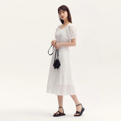 Chic White Square Collar Dress