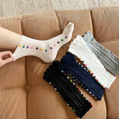 Colorful Five-Finger Heart Braid Socks