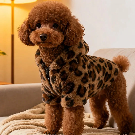 Autumn Winter Warm Fleece Dog Hoodie Leopard Coat