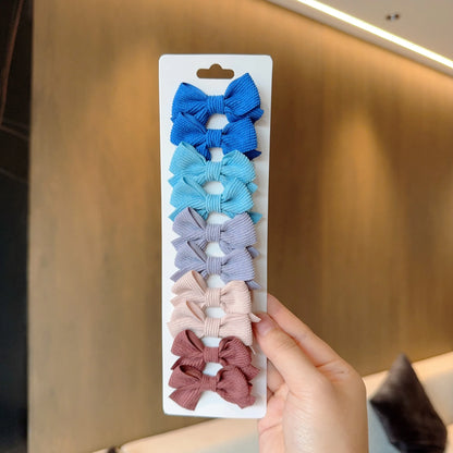 6/10pc Kids Solid Color Ribbon Bow Hair Clips