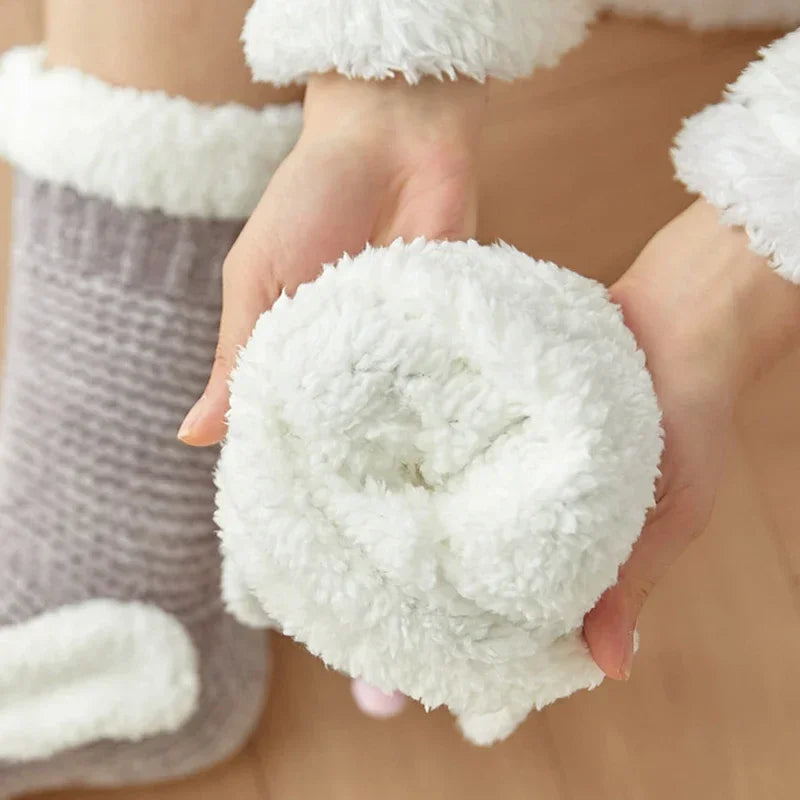 Chaussettes d'hiver en peluche avec oreilles de lapin 3D