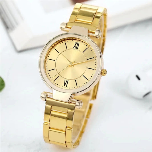 Simple Stainless Steel Silver Band Ladies Quartz Watch
