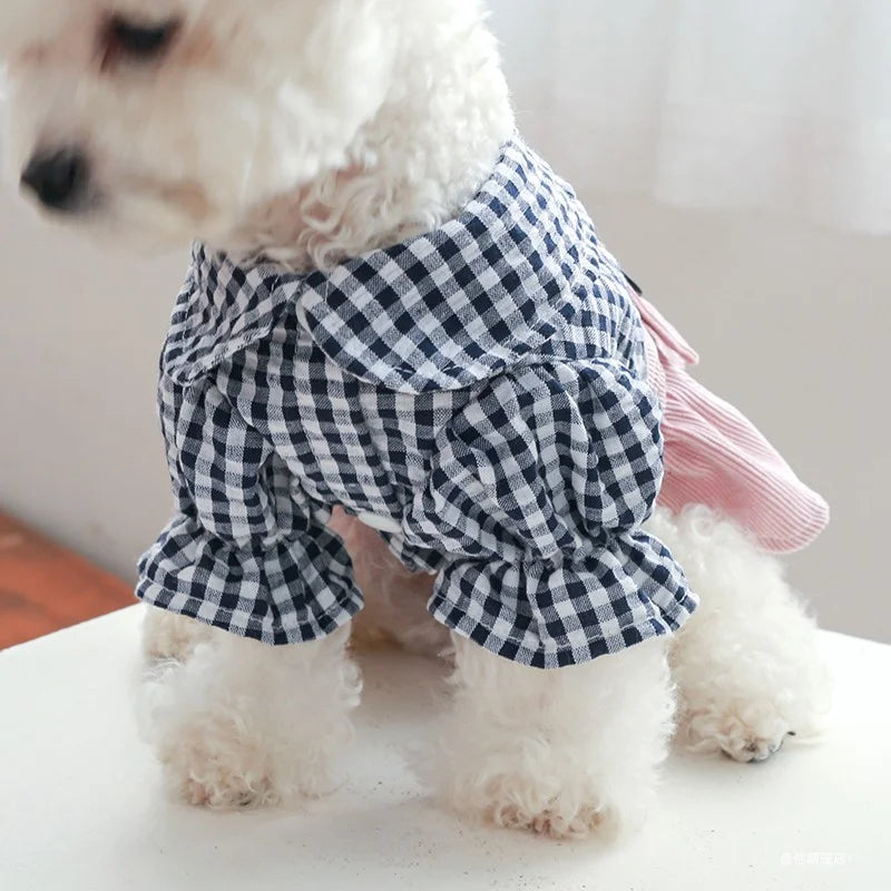 Robe à carreaux boutonnée noire pour petits chiens moyens chat