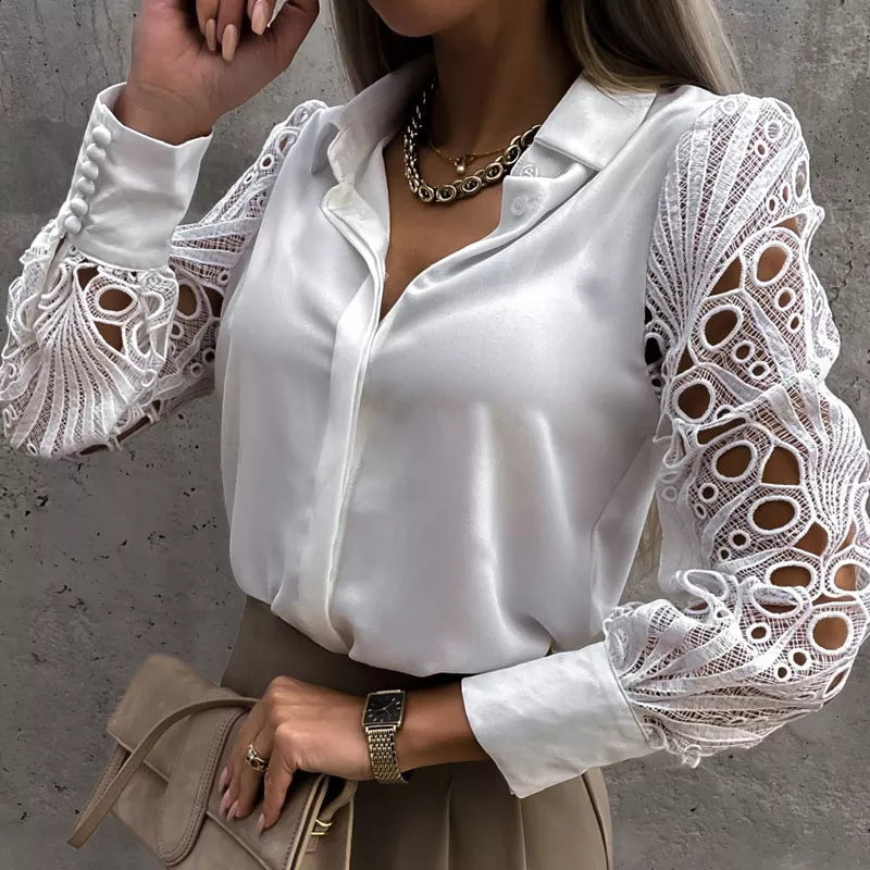 Summer Embroidery Lace V Neck Short Sleeve Tops