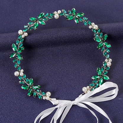 Women's Rhinestone Green Crystal Pearl Hairband