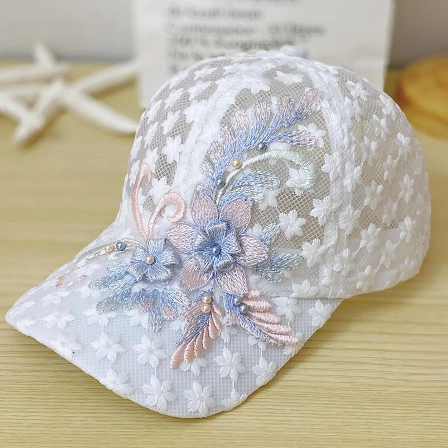 Embroidered Floral Mesh SunScreen Baseball Cap