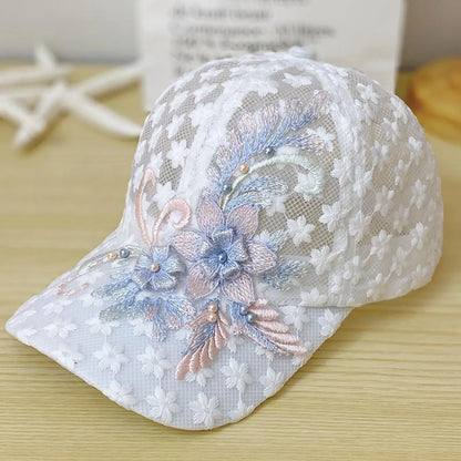 Embroidered Floral Mesh SunScreen Baseball Cap
