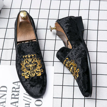 Embroidered Suede Moccasins Men’s Loafers