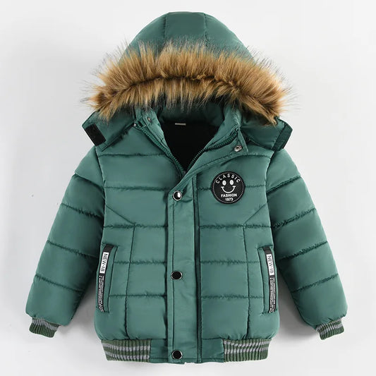 Veste d'hiver chaude à col en fourrure pour bébé garçon 