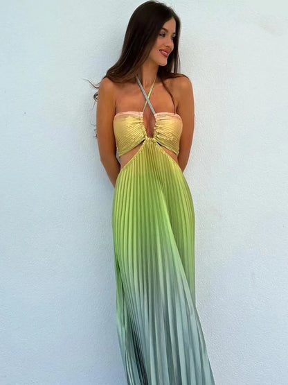 Gradient Pleated French Dress