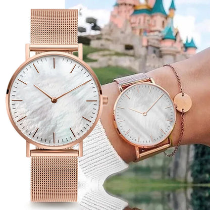 Women's Stainless Steel Dial & Leather Bracelet Quartz Watch