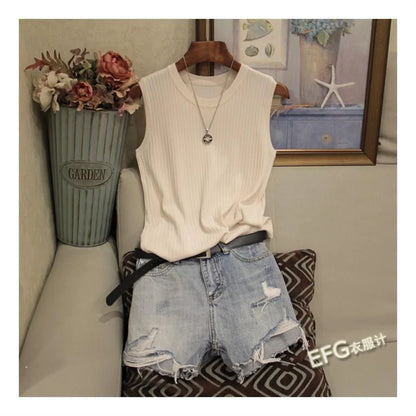 Sleeveless O-neck Knitted Summer Women's Blouse