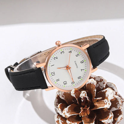 Ensemble de montre-bracelet à quartz analogique en cuir pour femme