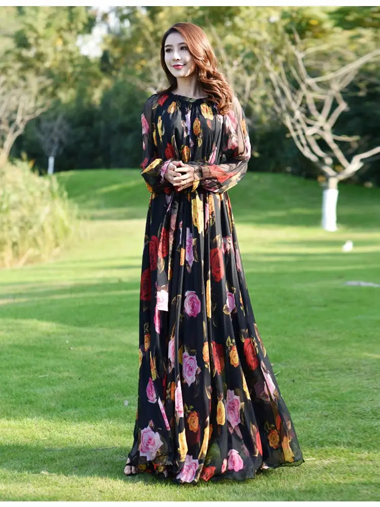 Robe longue d'été à fleurs style bohème