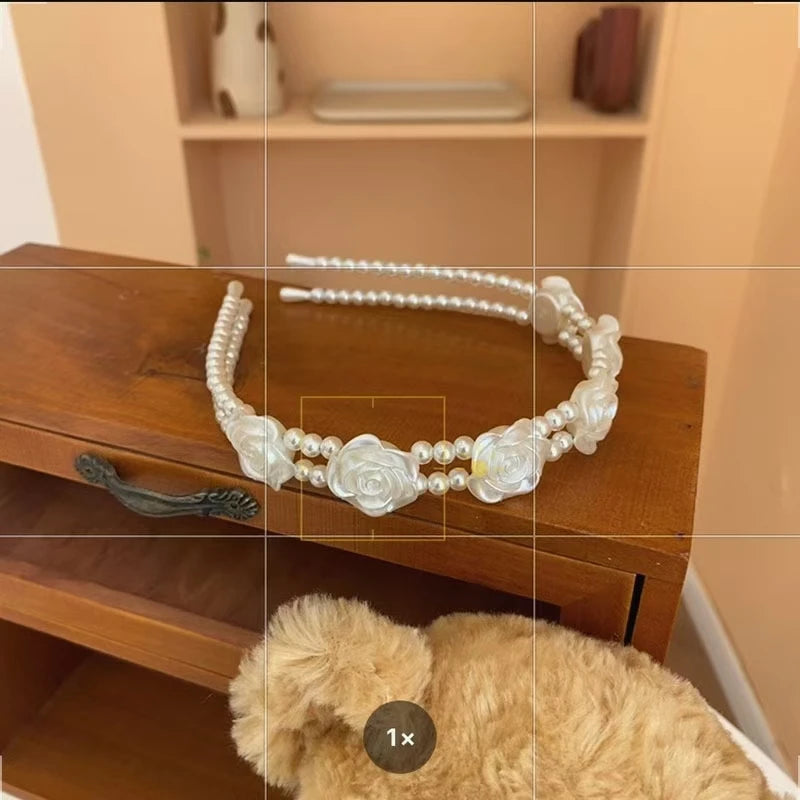 Bandeau à cheveux rond chic fait main pour femme, orné de perles 