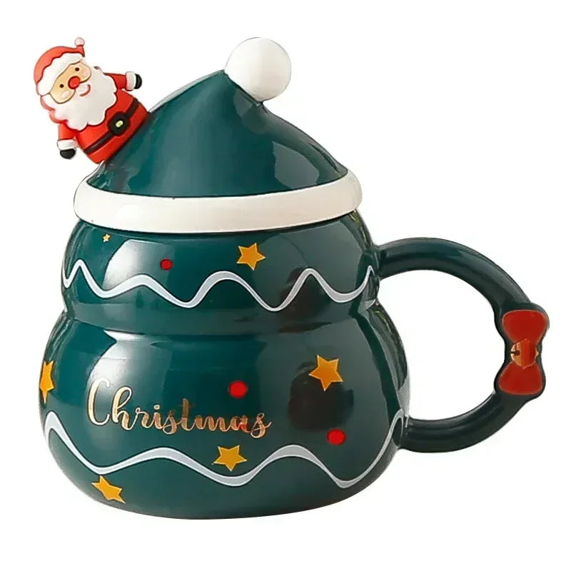 Tasse en céramique de Noël avec couvercle et cuillère