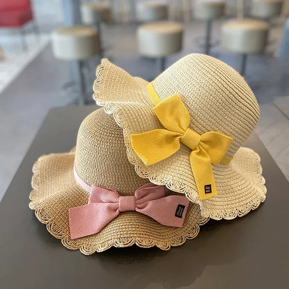 Baby Girls Lace Straw  Wide Brim Shoulder Bag & Sun Hats