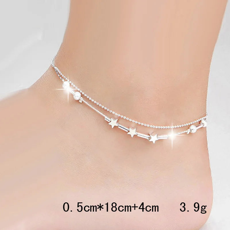 Bracelet de cheville à double étage avec perles et étoiles pour fille