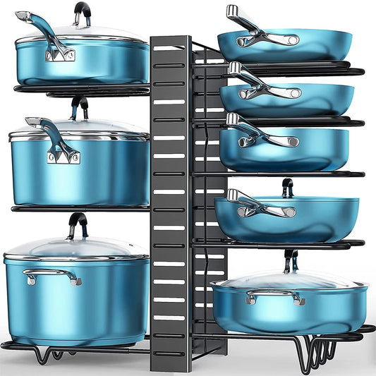 Adjustable 8-Tier Pan Pot Organizer Rack