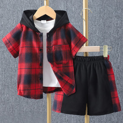 Vêtements pour garçons, chemise à capuche à manches courtes + tenue courte