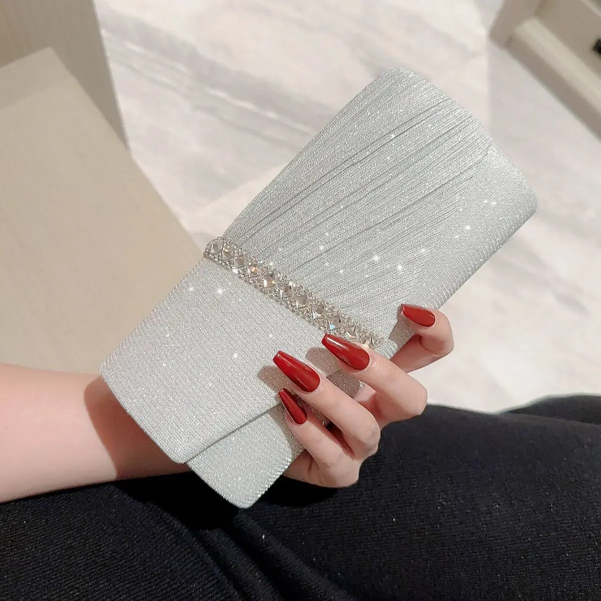 Shoulder Silver Glitter Clutch