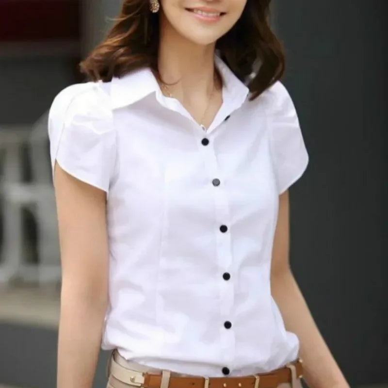 Single Breasted Summer Short Sleeve Women's Blouse Shirt