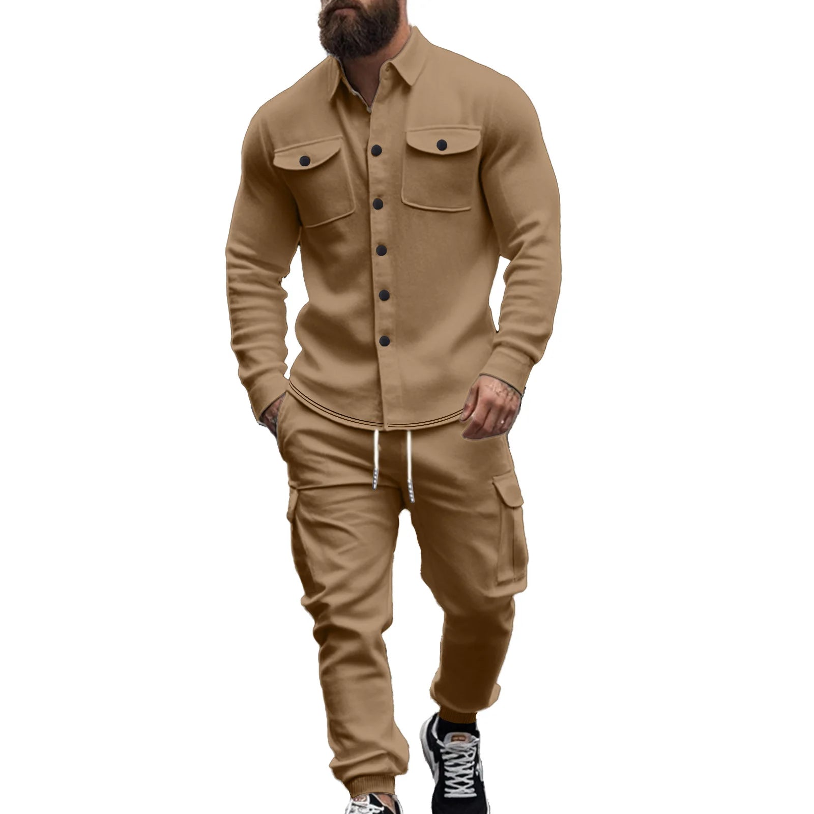 Sports Tactical Button Casual Men 2 Piece Suit