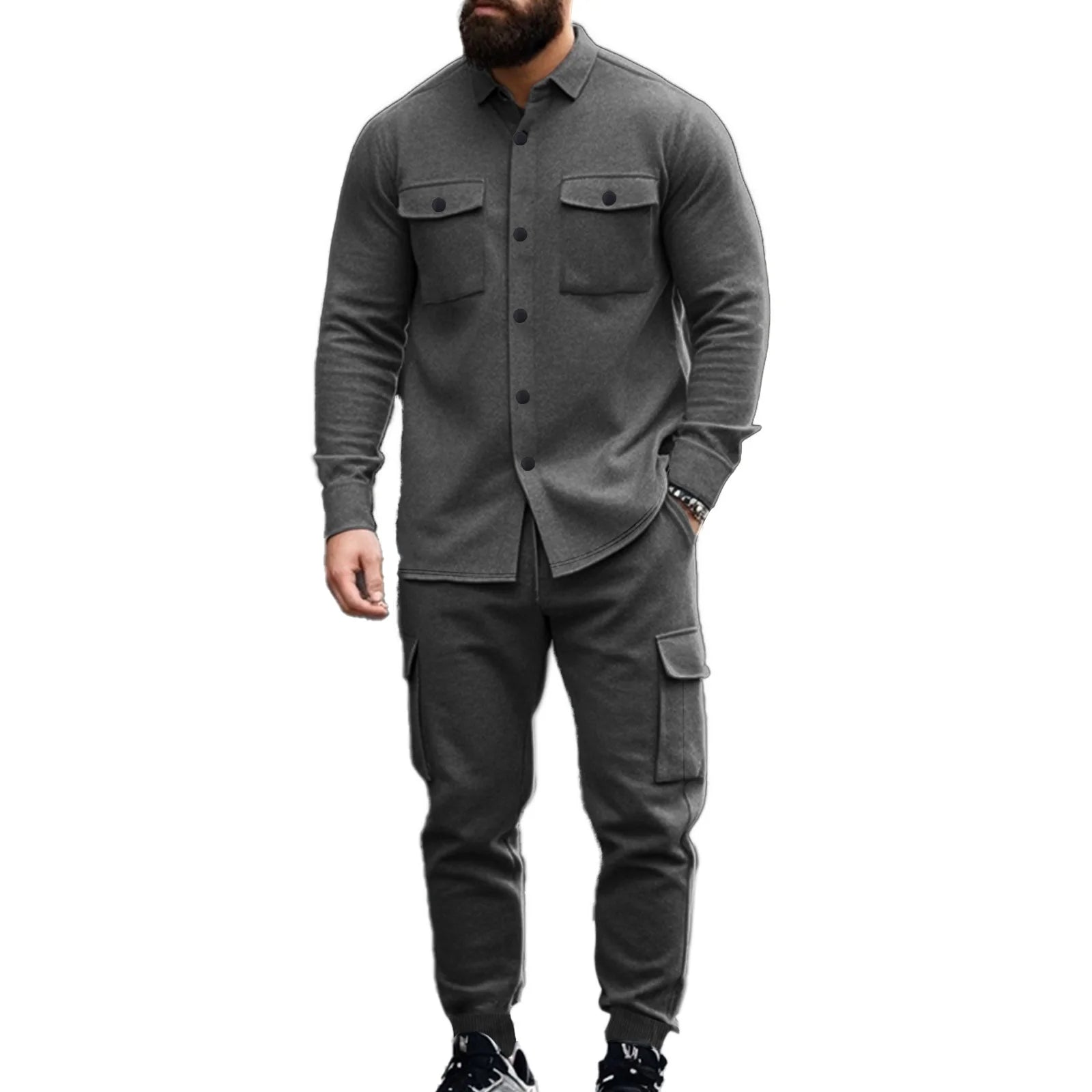 Sports Tactical Button Casual Men 2 Piece Suit