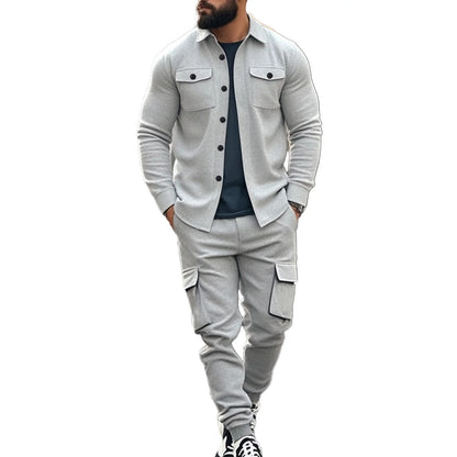Sports Tactical Button Casual Men 2 Piece Suit