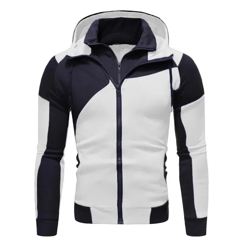 Spring Autumn Long Sleeve Zipper Patchwork Men Hoodie Tracksuit