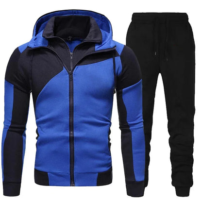Spring Autumn Long Sleeve Zipper Patchwork Men Hoodie Tracksuit
