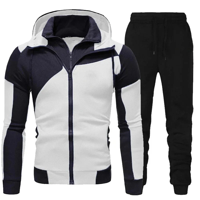 Spring Autumn Long Sleeve Zipper Patchwork Men Hoodie Tracksuit