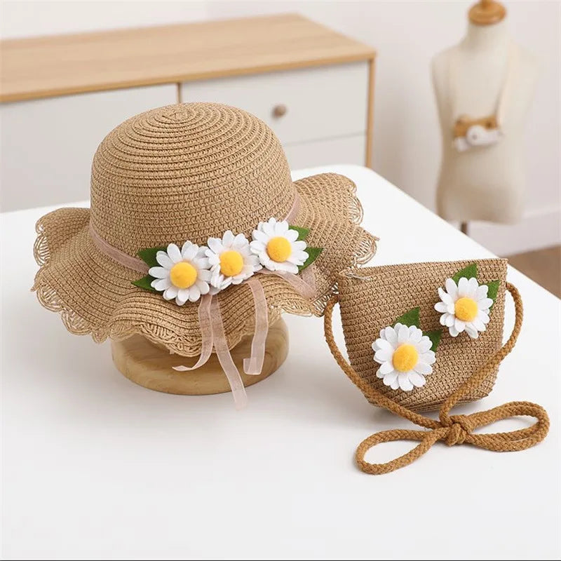 Summer Wide Brim Straw Hats - Sunflower Sun Hat with Shoulder Bag