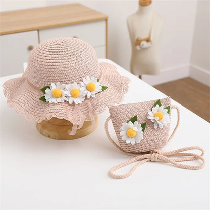 Chapeaux de paille à larges bords pour l'été - Chapeau de soleil tournesol avec sac bandoulière 