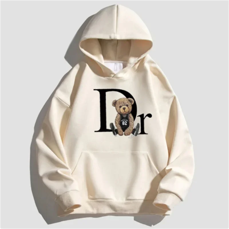 Unisex Long Sleeve Letter Bear Print Hoodie