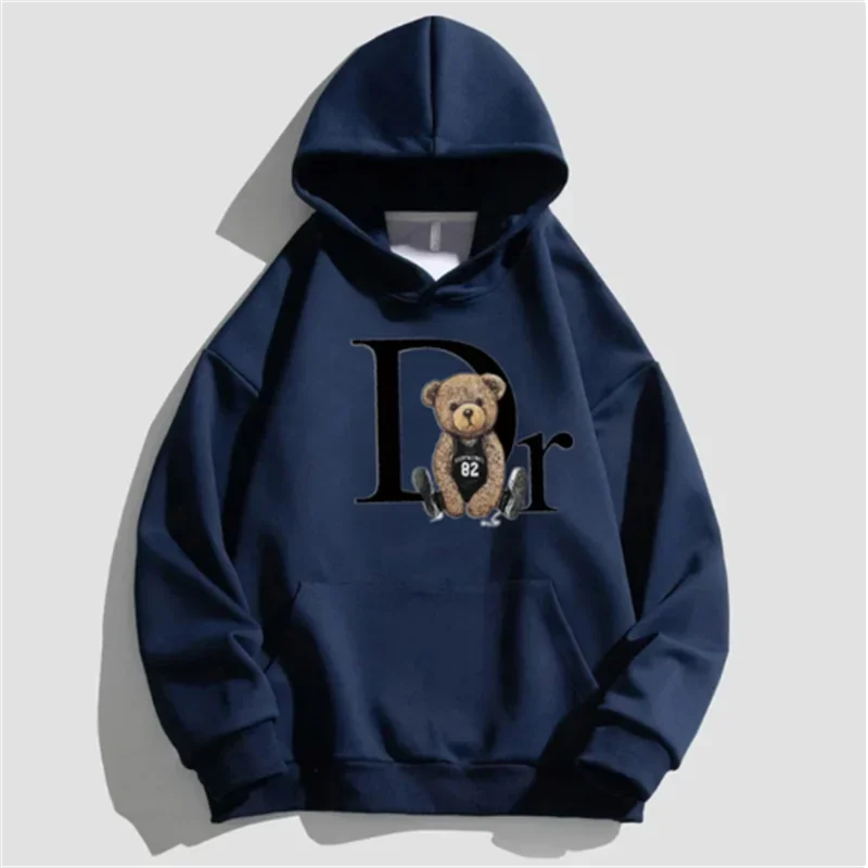 Unisex Long Sleeve Letter Bear Print Hoodie