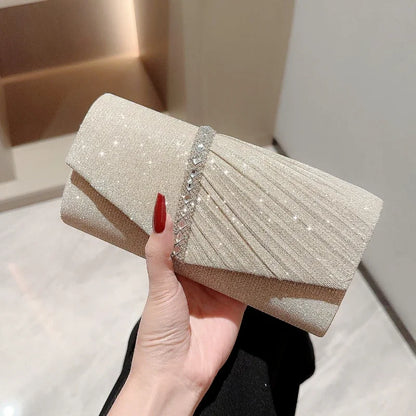 Women's Chain Shoulder Silver Glitter Clutch