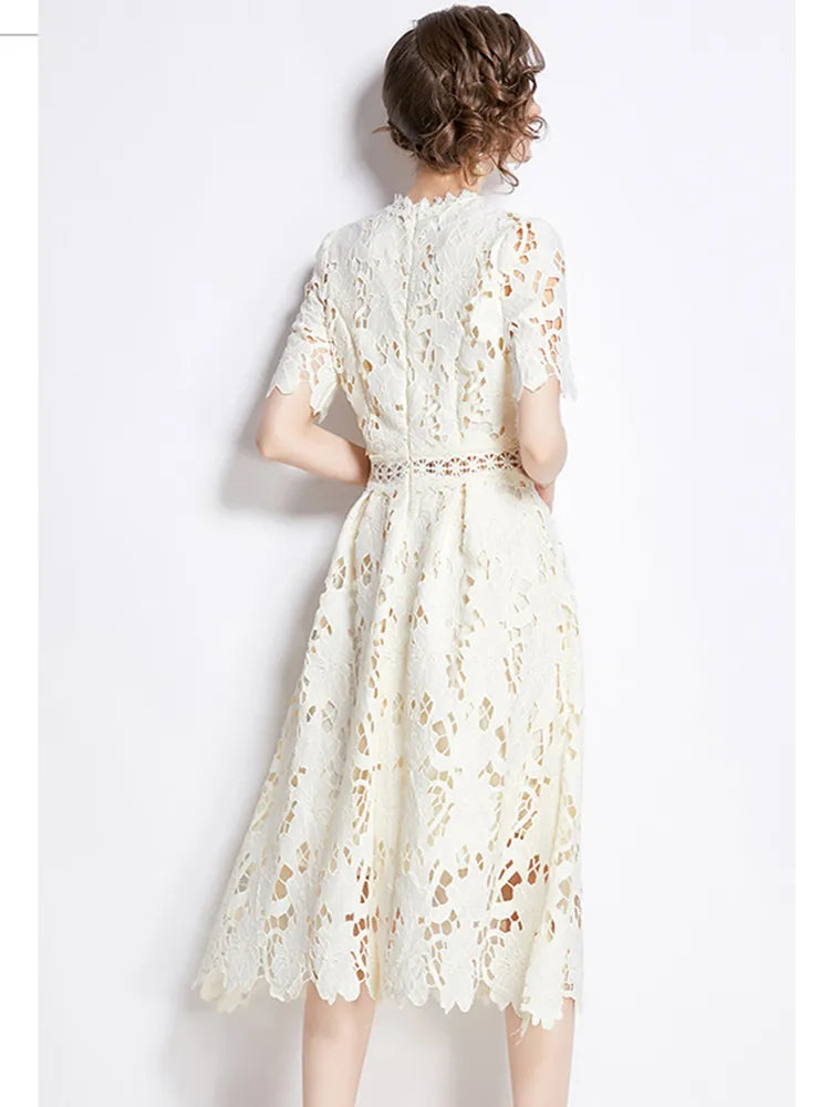 Women's Hlaf Sleeve Embroidered Lace Hollow Out Dress