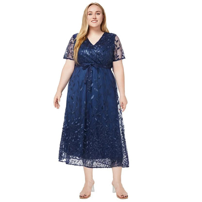 Women's Summer Short Sleeve Floral V Neck Maxi Dress