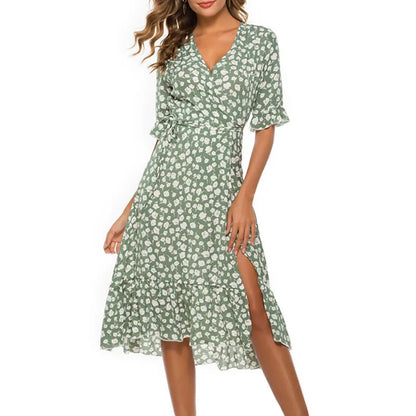 Robe midi maxi bohème à fleurs et col en V pour femme 