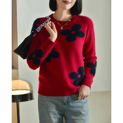 Women's Floral Embroidered Knitted Turtleneck Sweater