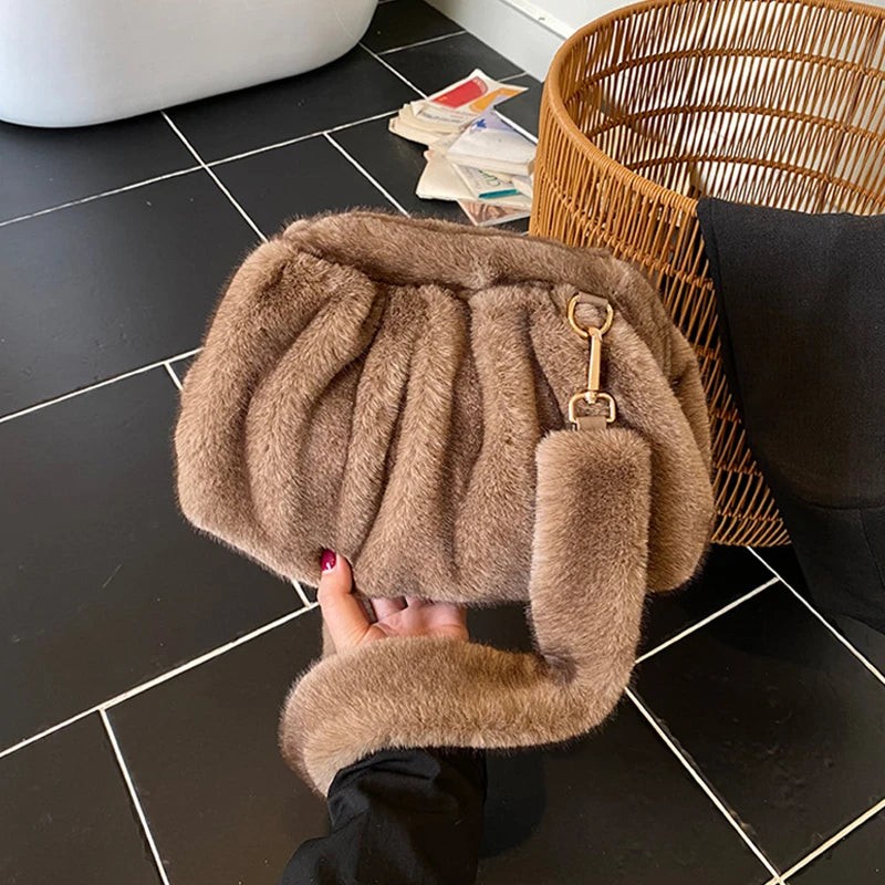 Women's Fluffy Faux Fur Designer Clutch Bags