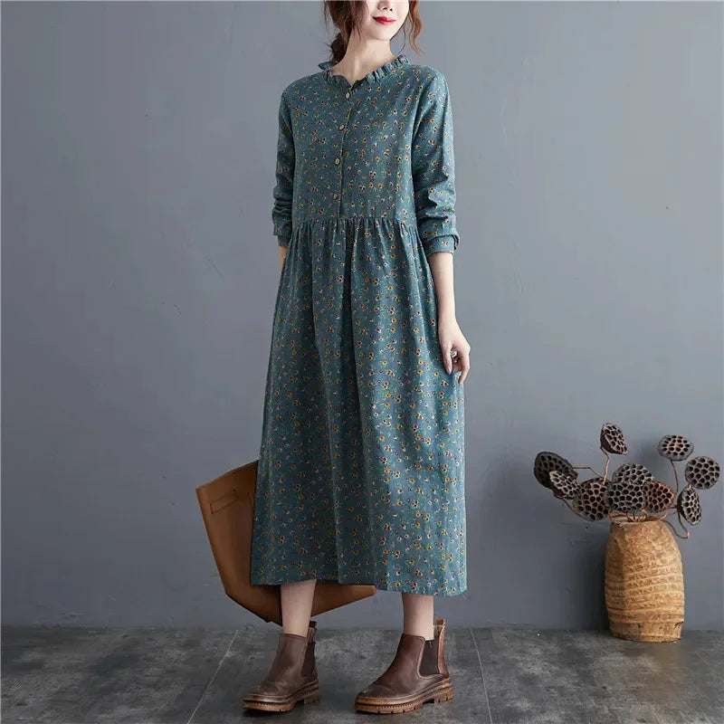 Women's Long Sleeve Cotton Floral Dress