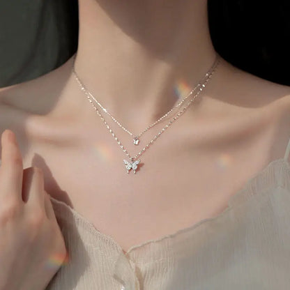 Women's Shiny Clavicle Chain Crystal Butterfly Necklace
