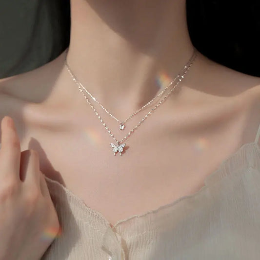 Women's Shiny Clavicle Chain Crystal Butterfly Necklace
