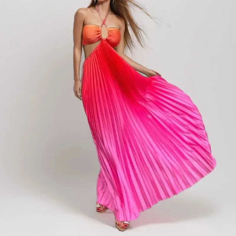 Women's Sleeveless Gradient Pleated Dress